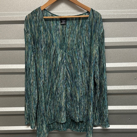 Citiknit Women’s Retro Long Sleeve Deep V Neck Flowy 90s Size XL Colorful Blouse - Picture 2 of 11